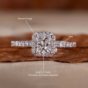 Bagues de fiançailles de mariage personnalisées en moissanite solitaire coupe princesse pour femmes en argent sterling 925 - Product Image 4