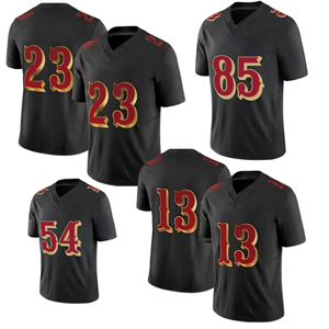 Maillots de football américain noirs personnalisés pour hommes uniformes d'équipe à rayures rouges sublimés col en V court nom de vêtements de sport antibactériens - Product Image 4