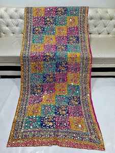 ผ้าคลุมไหล่ผ้าไหมปากีสถานแบบดั้งเดิมได้รับความนิยมปักลายดอกไม้หลากสีพร้อมกระจกทำงานสไตล์ชนเผ่าของขวัญ - Product Image 2