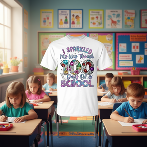 Camiseta para Niñas para el 100º Día de Clases, Celebra los 100 Días de Escuela con Brillo y Destellos, Artículo Promocional - Product Image 3