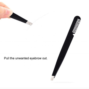 High Quality Dual End 2-in-1 Professional Stainless Steel Slant Tip <b>Eyebrow</b> <b>Tweezers</b> with Comb Customizable - Product Image 2