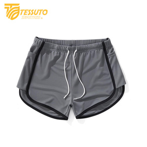 Haute qualité hommes et femmes Gym Fitness athlétique Shorts de course séchage rapide respirant maille rayé fermeture éclair poches plaine teint - Product Image 3
