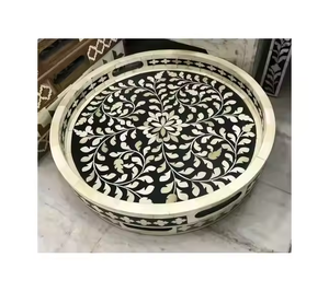 Plateau d'incrustation d'os de première classe avec incrustation de nacre en résine et plateau floral décoratif en MDF pour la cuisine, la maison, l'hôtel, les aliments servis - Product Image 1