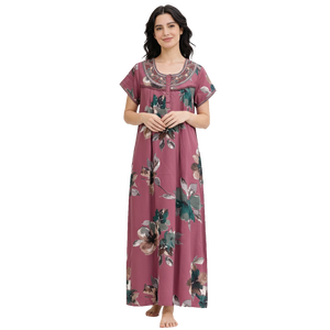 Chemise de nuit longue confortable pour femme Alpine, imprimée, en tissu tissé, manches courtes, longueur intégrale avec poche latérale, taille XL - pour usage domestique - Product Image 1