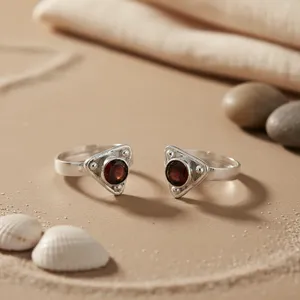 Silver Geometric Garnet Toe <b>Ring</b> Women's Classic Prong Setting <b>Adjustable</b> Daily Wear January Birthstone - Product Image 2