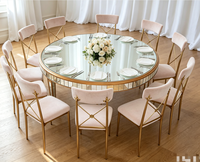 Table à manger ronde moderne en verre avec miroir, 10-12 personnes, avec étagère pour événements, gâteaux de mariage et fêtes