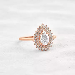 Bague de mariage en diamant Double Halo pour femme bague de fiançailles en forme de larme coupe poire cadeau d'anniversaire avec bijoux en diamant CVD - Product Image 6