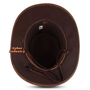Sombrero de ala ancha para hombre, nuevos sombreros de cuero de vaquero de aspecto Vintage con estilo occidental, sombrero de ala de cuero de vaca genuino para adultos - Product Image 4