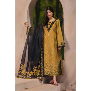 Ensemble 3 pièces Rang Rasiya : chemise en mousseline de soie brodée, dupatta imprimé en soie et pantalon - BIC-4911 - Product Image 1