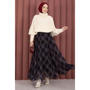 Jupe midi en mousseline doublée à motif écossais noir, taille naturelle, respirante, douce, en coton et élasthanne, taille XS, idéale pour l'hiver - Product Image 4