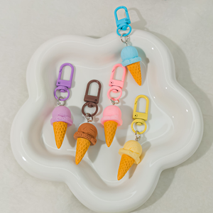 Porte-clés et breloque de sac en forme de cornet de crème glacée, macaron et gaufre, avec simulation 3D de nourriture, couleur macaron, accessoire de mode pour voiture et bijoux - Product Image 3