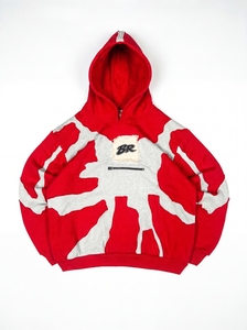 Custom <b>Red</b> Gray Patchwork Pullover Hoodie <b>Mens</b> Oversized Hooded <b>Sweatshirt</b> Heavyweight Cotton Fleece Casual Streetwear Winter - Product Image 4