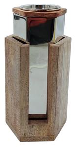 Brûleur à Bakhoor unique en bois et métal hexagonal, en métal chromé argenté, Mabkhara, porte-encens arabe Oud, design géométrique pour la maison du Golfe - Product Image 2