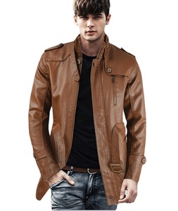 Nuevo Abrigo de Motociclista de Cuero Genuino y Lona para Hombre, Estilo Urbano, Largo Regular, Otoño-Invierno, Juvenil, Versátil y Afelpado - Product Image 1