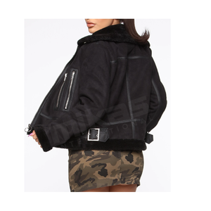 Chaqueta de cuero Pu para mujer, chaqueta personalizada para exterior, motocicleta, otoño e invierno, color negro - Product Image 3