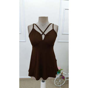 Women'<b>s</b> Front Cross Strap Long Viscose <b>Blouse</b>, 36640 - Coffee - Product Image 6