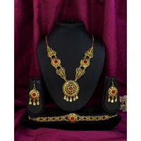 Ensemble de collier de mariée traditionnel de luxe pour femmes, finition dorée de haute qualité, style familial complet, en alliage de bijoux