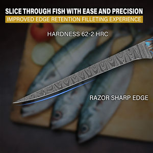 Couteau à filet en acier inoxydable avec manche en bois pour une utilisation professionnelle en cuisine, découpe de poisson et transformation des fruits de mer - Product Image 2