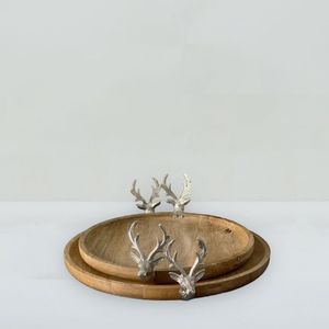 จานเสิร์ฟทำจากไม้ทรงกลมมีหูจับโลหะจานราคาประหยัดและจานสำหรับโรงแรมและร้านอาหารชุบด้วยไม้ - Product Image 2