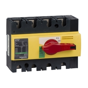 Interruttore Sezionatore SCHNEIDER ELECTRIC 28929 Compact INS160 160A con Maniglia Rotante Rossa e Interruttore Frontale Giallo a 4 Poli - Product Image 1