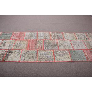 Vintage Turkish Rug, 3x9,9 ft Rug, <b>Brown</b> Red Striped <b>Wool</b> Rug - Product Image 3
