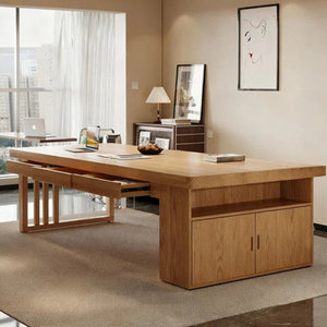 Bureau en bois massif rectangulaire brun en forme de L avec 6 tiroirs pour chambre à coucher, bureau, ordinateur, écriture - Product Image 1
