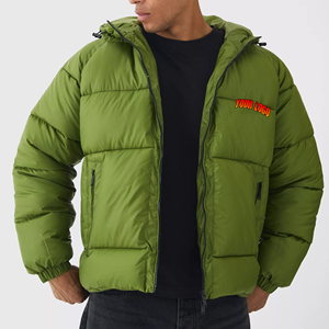 Veste matelassée en toile à capuche verte pour homme, vente chaude, logo personnalisé, imperméable, chaude, isolée, vêtements d'extérieur, poches zippées - Product Image 4