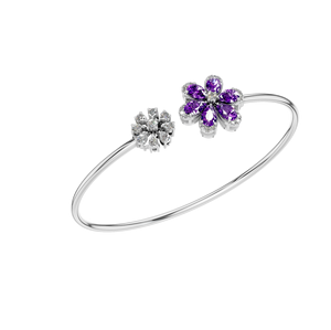14k Gold Synthetic Amethyst Flower <b>Bangle</b> Luxury <b>Fine</b> Jewelry for Women Lab Grown Diamond for Weddings OEM ODM Manufacturer - Product Image 5