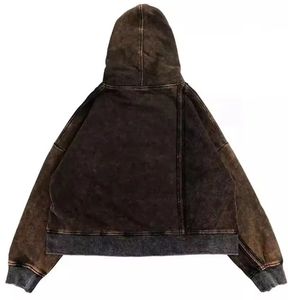 2025 tùy chỉnh nhà sản xuất cổ điển Zip Up axit rửa Hoodies đau khổ tùy chỉnh thêu vá cắt Mens Hoodie - Product Image 5