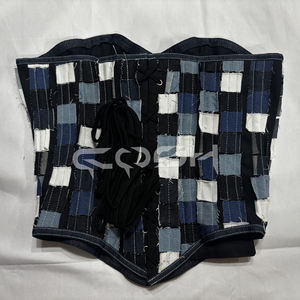 Corset personnalisé style patchwork en denim |   Fabricant de Corsets Streetwear à Col Cœur et Baleines en Acier, Vente en Gros - Product Image 6
