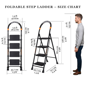 Escalera de Acero Industrial de 4 Peldaños PARASNATH, Escalera Plegable Negra, Ligera y Antideslizante - Product Image 2