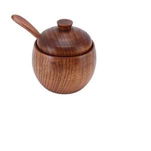 Gran oferta, azucarero de forma personalizada con acabado Natural de madera con tapa y cuchara para servir frutas secas, especias, sal, uso de Azucareros - Product Image 1