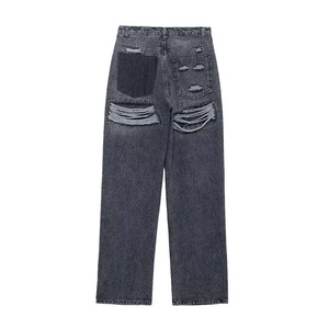 Pantalon droit élégant au design en détresse Pantalon en denim droit de qualité supérieure Pantalon en coton respirant pour femmes de haute qualité - Product Image 3