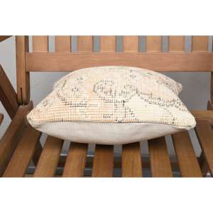 Oreiller à l'aiguille en laine beige 12x12 pouces Coussin patchwork rustique Technique tissée avec motif vintage - Product Image 5