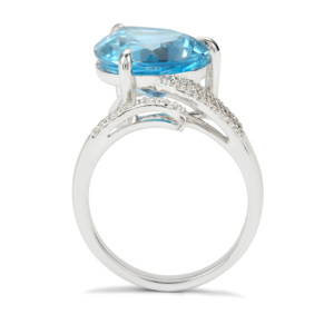 Anillo de Topacio Azul Suizo de 13.15 Quilates, Corte Pera, con Detalles de Circonita Blanca, Chapado en Rodio, Plata de Ley - Product Image 3
