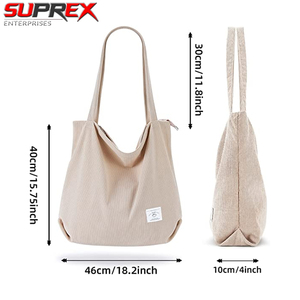 กระเป๋าถือ SUPREX Enterprises SE-109 ผ้าคอร์ดูรอยแบบสั่งทำพิเศษ ขนาดใหญ่ ป้องกันการโจรกรรมด้วยซิป กระเป๋าสะพายไหล่ลำลองสำหรับผู้หญิง ใช้สำหรับช้อปปิ้ง - Product Image 2