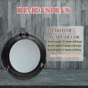 Miroir de hublot de bateau maritime de pirate mural en aluminium de qualité supérieure avec navire vintage de couleur noir de jais | Décoration intérieure - Product Image 2
