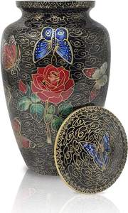 Black & Red Rose Floral Cremation Urn Handcrafted Large Metal Urn <b>for</b> Adult <b>Ashes</b> Custom Size With Modern Style - Product Image 6