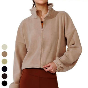 La mejor calidad 100% algodón cuello alto cremallera hasta conjuntos de Sudadera con capucha corta para mujer secado rápido caliente Elegante ropa de gimnasio para invierno - Product Image 4