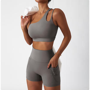 Pantalones cortos de motociclista de retazos con cordón elástico de verano para mujer, pantalones cortos grises deportivos para mujer - Product Image 2