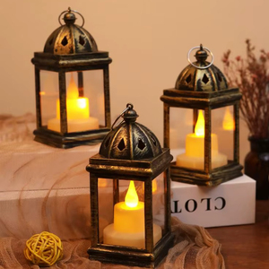 Handmade Iron Lantern For Home Balcony And Garden <b>Decoration</b> With Candle Holder And Durable Glass <b>Panel</b> Design - Product Image 1