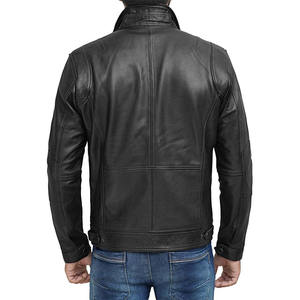 Veste de motard en cuir de mouton authentique pour hommes en cuir véritable avec poches zippées Logo avant de la saison d'hiver - Product Image 3