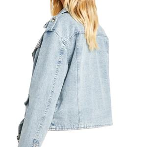 Chaqueta Vaquera de Mezclilla Elástica 100% Algodón para Mujer, Chaqueta Vaquera Cortavientos Azul de Invierno, Tops de Mezclilla Lisos 2026 - Product Image 4