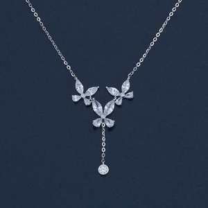 Collier en argent 92,5 avec fleur géométrique, croix, diamant taille marquise, zircon, chaînes plaquées rhodium pour mariage et fiançailles - Product Image 1
