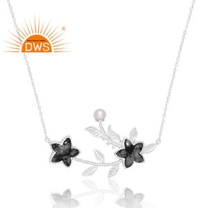 Meilleure vente 925 argent Sterling naturel flocon de neige obsidienne et perle pendentif en pierres précieuses bijoux personnalisés pour les femmes cadeau pour elle - Product Image 2