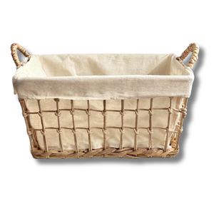 Panier de stockage tissé à la main en rotin de jonc de mer en bambou avec doublure amovible en coton Solution de stockage écologique - Product Image 1