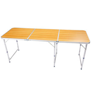 6ft Wood-Grain <b>Outdoor</b> <b>Folding</b> <b>Table</b>-Aluminum Alloy Rectangular 50kg Capacity Triple-Fold Design - Product Image 1