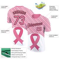 Camiseta de Verano de Manga Corta con Cuello Redondo, de Polialgodón de Secado Rápido, con Estampado por Sublimación de Conciencia del Cáncer de Mama y Lazo Rosa, Fabricada a Medida en Fábrica