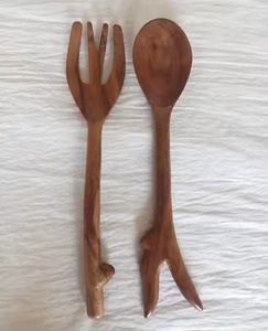 Ensemble de couverts pour salade en bois d'acacia naturel avec manche en résine pour vaisselle, ustensiles de cuisine, décoration intérieure - Product Image 3
