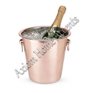 CUBO DE HIELO MARTILLADO DE ACERO INOXIDABLE PULIDO A MANO CON ASAS REDONDAS PARA BAR Y USO DOMÉSTICO DE AXIOM HOME ACCENTS - Product Image 1